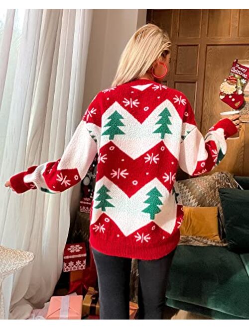 Honwenle Women's Ugly Christmas Sweater Funny Cute Christmas Tree Snowflake Reindeer Santa Xmas Knitted Pullover Jumper Tops