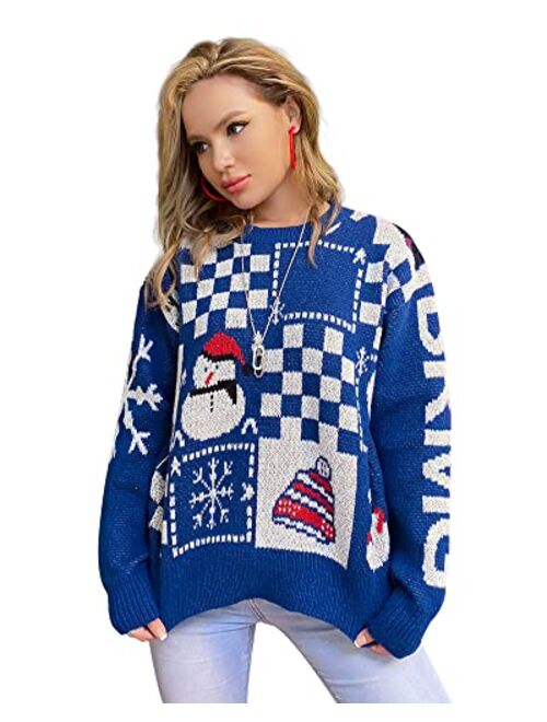 Fashionme Women Ugly Christmas Sweater Pullover Holiday Soft Lightweight Warm Crewneck Chunky Sweaters