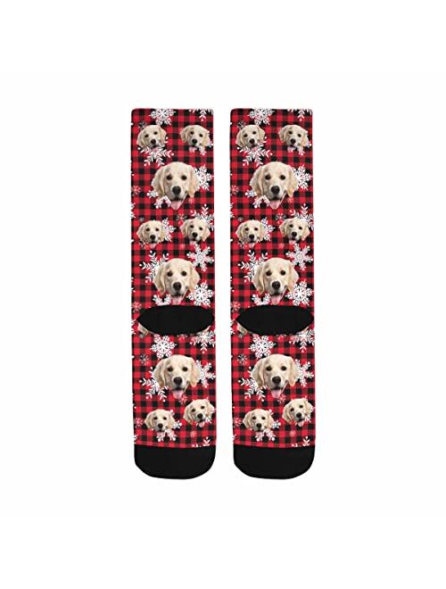 Artsadd Personalized Christmas Socks with Pet Puppy Faces Custom Christmas Gifts Unisex Socks Pet Photo Socks for Women Men