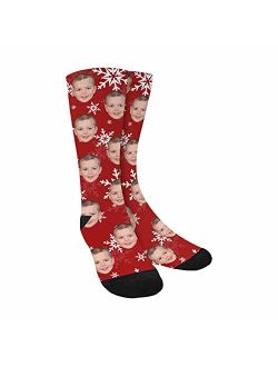 Artsadd Custom Face Socks Personalized Black Large Snowflake Crew Socks for Men Women Christmas