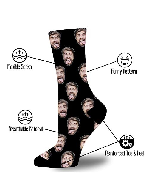 Dreamdecor Custom Funny Socks with Photo Novelty Face Crew Socks Personalized Funny Gifts for Men Women Kids