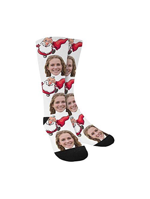 Interestprint Custom Your Face on Socks With Cute Santa Claus Print Novelty Crew Socks for Christmas Day
