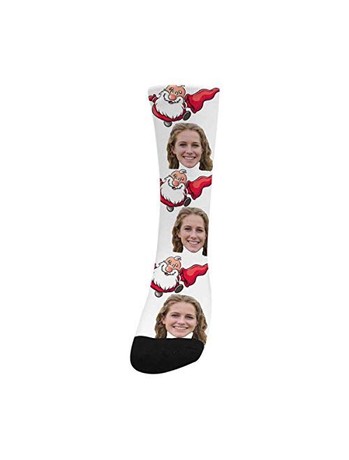 Interestprint Custom Your Face on Socks With Cute Santa Claus Print Novelty Crew Socks for Christmas Day
