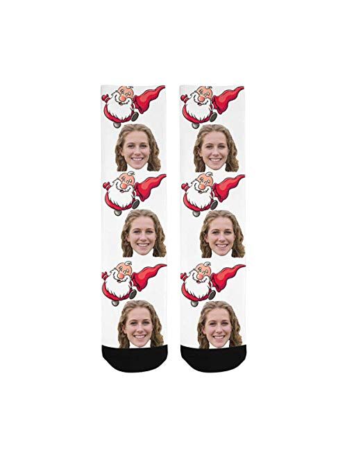 Interestprint Custom Your Face on Socks With Cute Santa Claus Print Novelty Crew Socks for Christmas Day