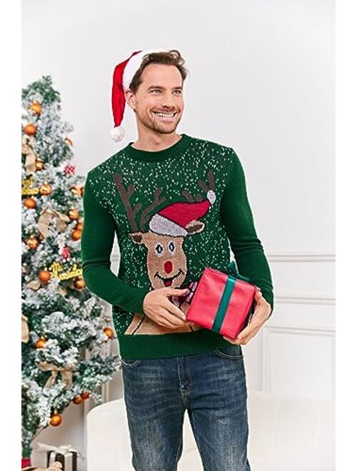 Karlywindow Mens Ugly Christmas Sweater Holiday Reindeer Snowflake Santa Soft Pullover Long Sleeve Knitted Sweaters
