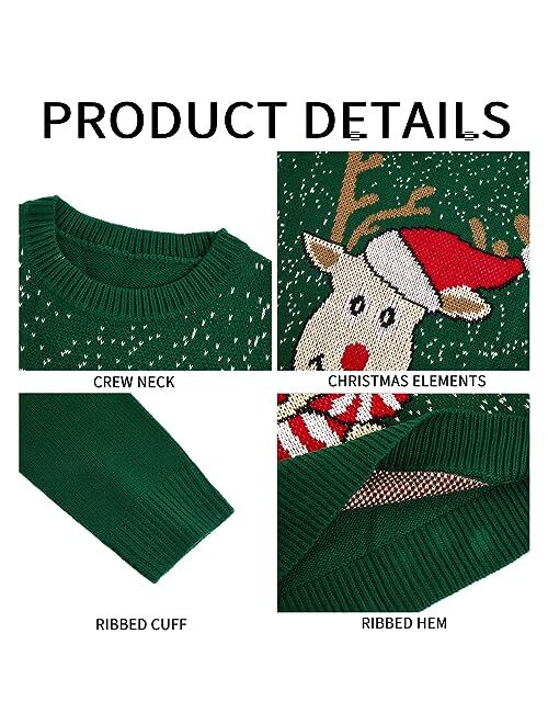 Karlywindow Mens Ugly Christmas Sweater Holiday Reindeer Snowflake Santa Soft Pullover Long Sleeve Knitted Sweaters