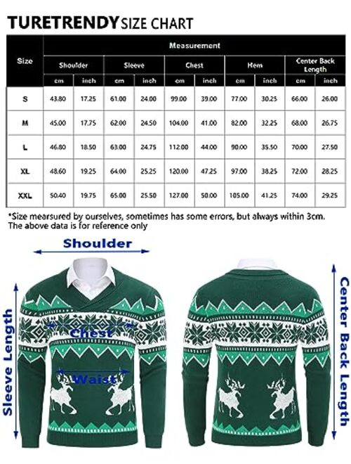 TURETRENDY Mens Ugly Christmas Sweaters Snowflakes Holiday Reindeer Printed Shawl Collar Knitted Long Sleeve Pullover Jumpers