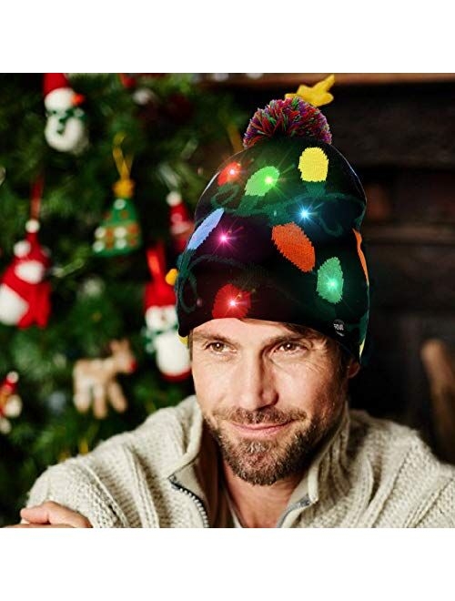 OurWarm LED Christmas Beanie Light up Christmas Hats, Knit Hats with 6 Colorful LED Lights, Unisex Winter Snow Hat