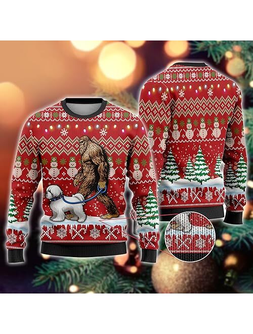V-Decorparks Dog Ugly Christmas Sweater for Women, Bigfoot Sashquatch Mens Funny Ugly Sweater Xmas Holiday Crew Neck Sweatshirt Series PA9