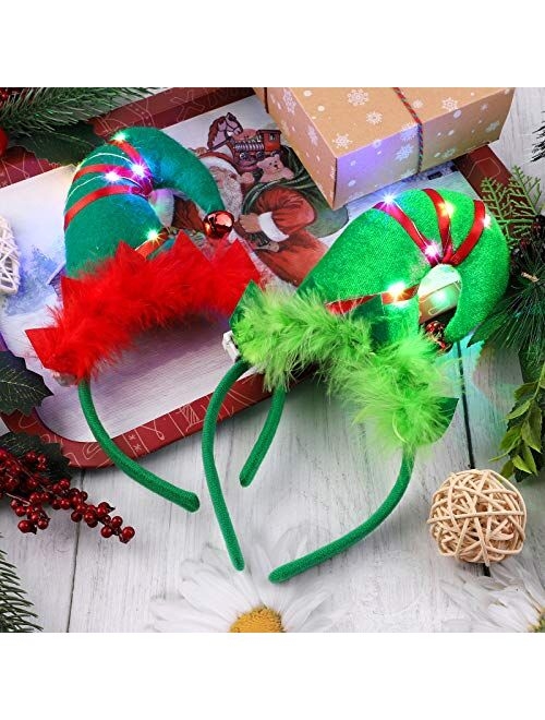 URATOT 2 Pack LED Christmas Elf Headbands Light Up Elf Costume Hats Headwear for Christmas Accessory