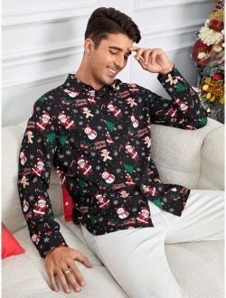 Shein Manfinity Men Christmas Print Button Up Shirt