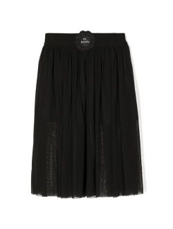 floral-applique pleated midi skirt