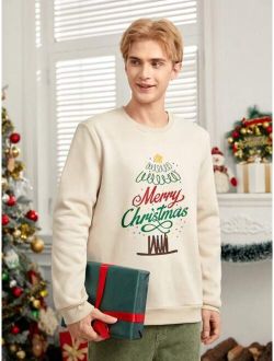 SHEIN Men Christmas Print Thermal Lined Sweatshirt