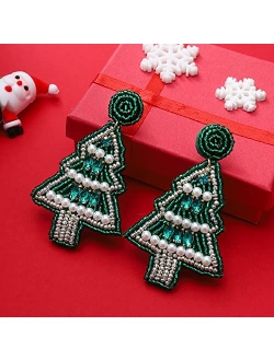 Jertocle Christmas Bead Dangle Earrings for Women Christmas Tree Beaded Earrings Bohemia Handmade Colorful Seed Bead Drop Earrings Christmas Gifts for Women Girls