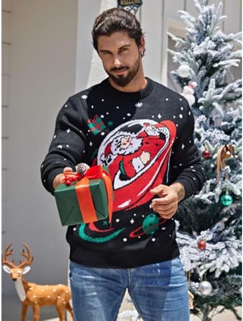 LUBOT 2023 New Ugly Christmas Sweaters for Men Cute Fuzzy Funny Wintertime and Holiday Parties Knitted Pullover Sweater