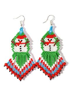 buybeaded Christmas Beaded Earrings for Women Handmade Bead Santa Clause Drop & Dangle Fringe Earrings for Women and Girls Christmas Gifts (Craft Corner-Eva6)
