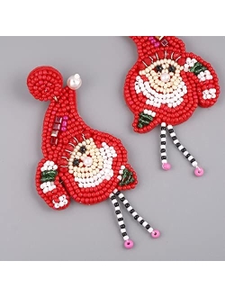 Dvacaman Christmas Earrings for Women Girls, Christmas Beaded Tree Santa Claus Xmas Snowman Elk Cowgirl Boot Earring for Festive Holiday Party Gift