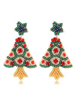 Bvga Christmas Earrings for Women Beaded Holiday Snowman Secret Santa Polka Dot Hat Earrings Christmas tree Drop Dangle Earrings Statement Earrings Festive Jewelry Gifts
