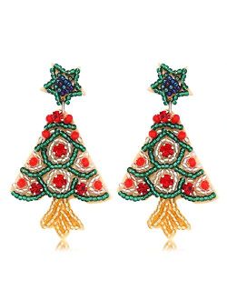 Bvga Christmas Earrings for Women Beaded Holiday Snowman Secret Santa Polka Dot Hat Earrings Christmas tree Drop Dangle Earrings Statement Earrings Festive Jewelry Gifts