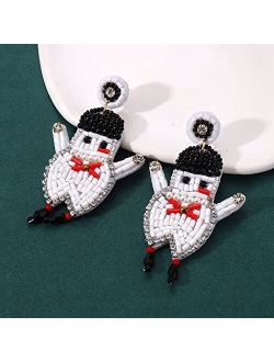 ELEARD Christmas Earrings for Women Handmade Beaded Holiday Christmas Tree Mrs. Claus Statement Drop Dangle Earrings Holiday Jewelry Gift