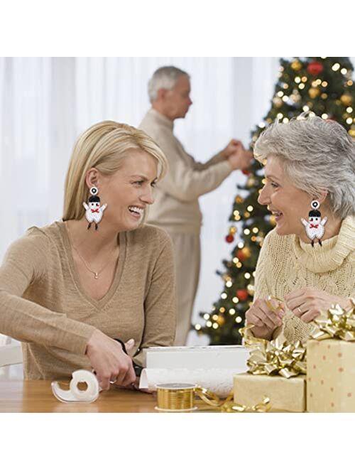 ELEARD Christmas Earrings for Women Handmade Beaded Holiday Christmas Tree Mrs. Claus Statement Drop Dangle Earrings Holiday Jewelry Gift