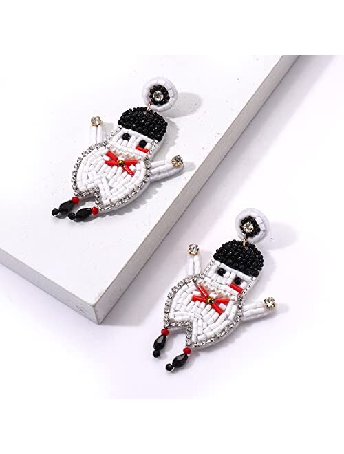 ELEARD Christmas Earrings for Women Handmade Beaded Holiday Christmas Tree Mrs. Claus Statement Drop Dangle Earrings Holiday Jewelry Gift