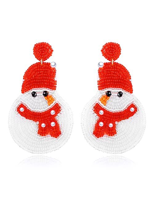 DoreenBow Christmas Beaded Earrings Long Beaded Fringe Tassel Earrings Christmas Tree Santa Dangle Earrings Holiday Earrings for Women and Girls