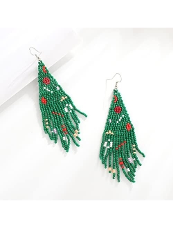 BEMDOFIG Christmas Tree Earrings For Woman Handmade Beaded Drop Earrings Holiday Christmas Jewelry Gift Long Beaded Tassel Earrings Bohemian Statement Chandelier Drop Ear