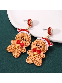 ELEARD Christmas Earrings for Women Holiday Beaded Handmade Santa Claus Drop Dangle Earrings Festive Jewelry Gifts