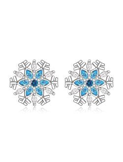Fenthring Snowflake Earrings for Women Sterling Silver Snowflakes Christmas Stud Winter Snow Flower Earrings Blue Sapphire Holiday Jewelry XMAS Gifts