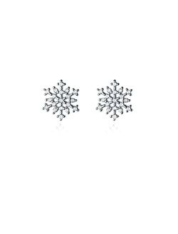 Reffeer Solid 925 Sterling Silver Snowflake Earrings Studs for Women Girls Winter Snow Stud Earrings Christmas