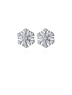 Reffeer Solid 925 Sterling Silver Crystal Snowflake Stud Earrings for Women Girls Winter Snow Stud Earrings