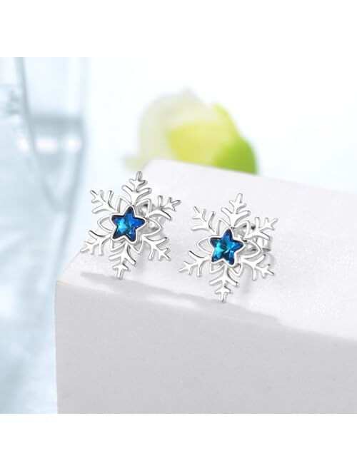 Peireara Snowflake Earrings for Women 925 Sterling Silver Snowflake Stud Earrings Winter Party Christmas Jewelry for Women Girls