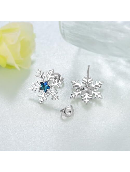 Peireara Snowflake Earrings for Women 925 Sterling Silver Snowflake Stud Earrings Winter Party Christmas Jewelry for Women Girls