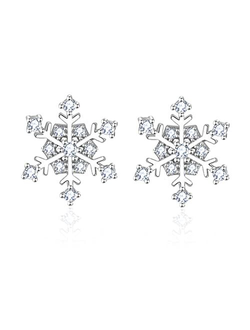 Orange Forest Snowflake Earrings for Women 925 Sterling Silver Hypoallergenic CZ Winter Party Flower Snowflake Stud Earrings Jewelry Chrismas Gifts for Women Girls Teens