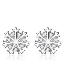 Huxicui 925 Sterling Silver Snowflake Earrings Studs for Women | Snowflake CZ Earring | Cubic Zirconia Snowflake Studs for Girls