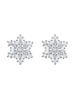 EVER FAITH 925 Sterling Silver Cubic Zirconia Winter Snowflake Flower Elegant Stud Earrings