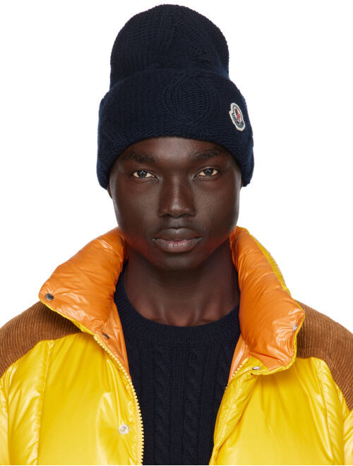 MONCLER Navy Patch Beanie