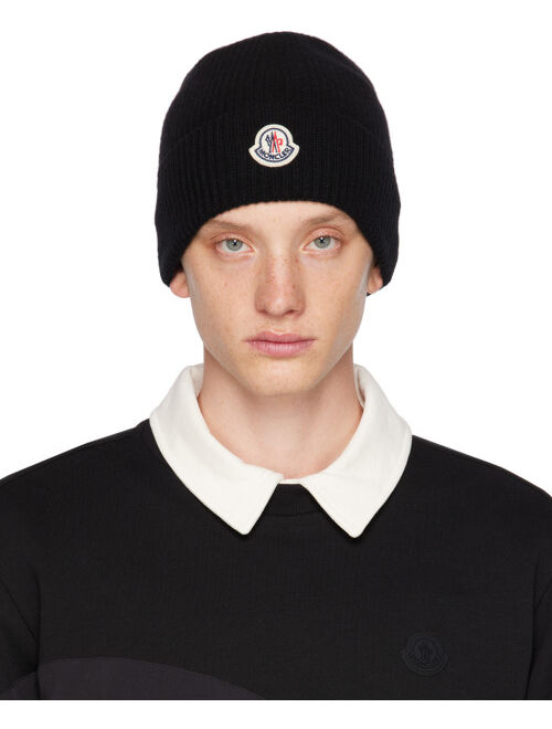 MONCLER Black Rolled Brim Beanie