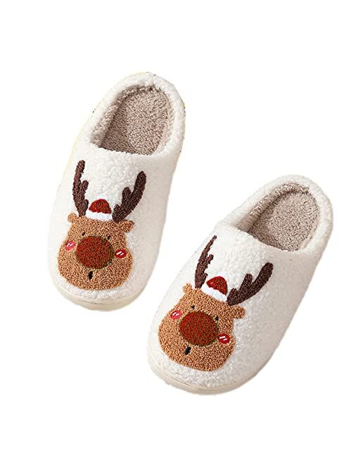 LELEBEAR Christmas Slippers for Women Men Cute Santa Claus Soft Plush Slipper Holiday Elk Slippers for Family