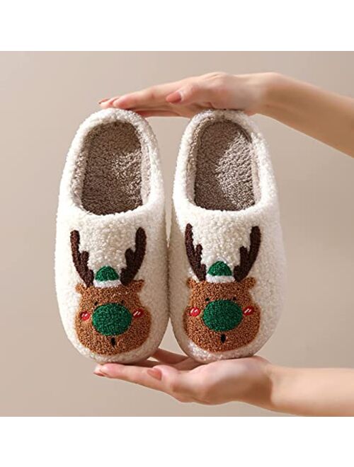 LELEBEAR Christmas Slippers for Women Men Cute Santa Claus Soft Plush Slipper Holiday Elk Slippers for Family