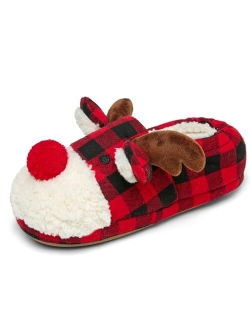 ASHION Women's Christmas Slippers Cute Fuzzy Reindeer House Slippers Stuffed Animal Bedroom Slippers Cozy Indoor Shoes