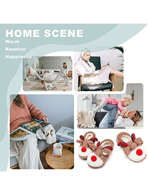 ASHION Women's Christmas Slippers Cute Fuzzy Reindeer House Slippers Stuffed Animal Bedroom Slippers Cozy Indoor Shoes