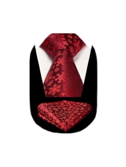 Christmas Ties for Men Festival Necktie Boys Funny Vacation Xmas Tie Handkerchief & Pocket Square Set for Party