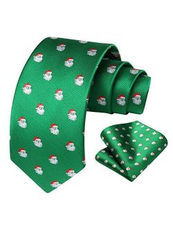 Christmas Ties for Men Holiday Festival Funny Tie and Pocket Square Set Vacation Xmas Party Necktie Handkerchief