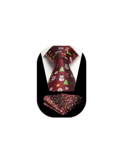 Christmas Ties for Men Holiday Festival Funny Tie and Pocket Square Set Vacation Xmas Party Necktie Handkerchief