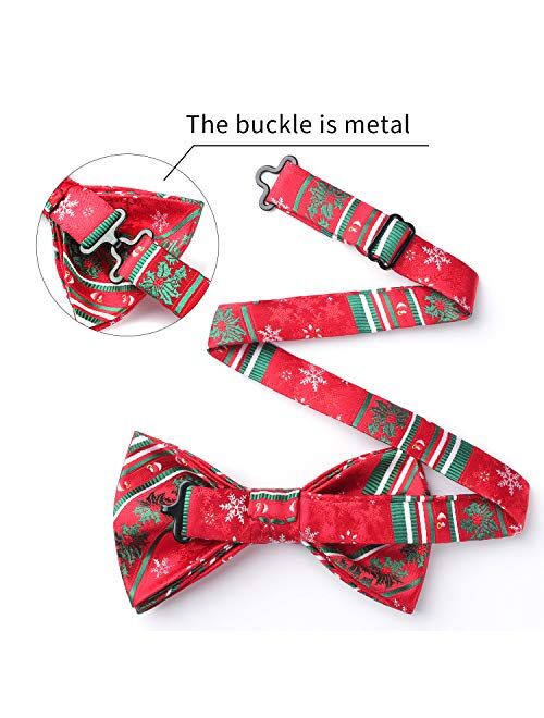 HISDERN Mens Christmas Bow Tie and Suspenders Holiday Festival Braces Y Shape Fun Santa Braces Handkerchief Pocket Square Set