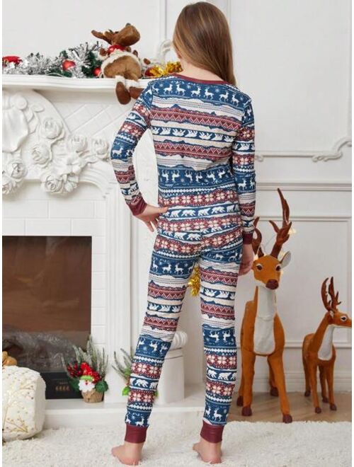 Shein Tween Girl Animal Print Contrast Binding Tee & Pants PJ Set