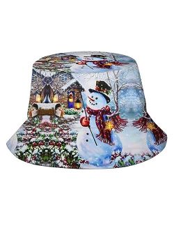 Meisazaty Merry Funny Christmas Santa Snowflakes Bucket Hat for Women Men Xmas Holiday Summer Sun Beach Fishing Cap