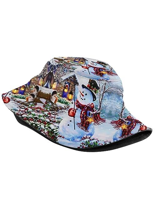 Meisazaty Merry Funny Christmas Santa Snowflakes Bucket Hat for Women Men Xmas Holiday Summer Sun Beach Fishing Cap